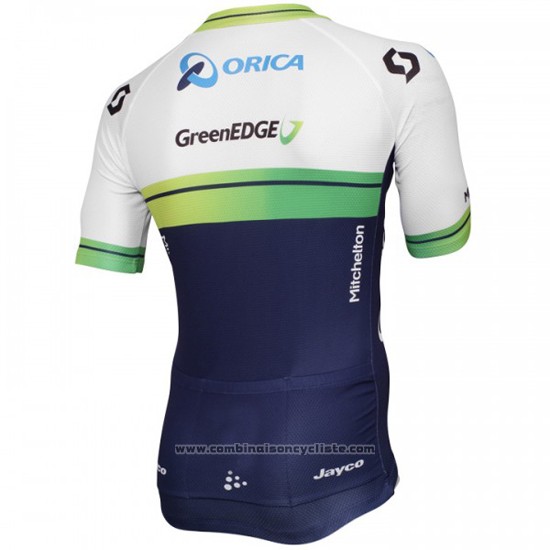 2015 Maillot Cyclisme Orica GreenEDGE Blanc et Bleu Manches Courtes et Cuissard